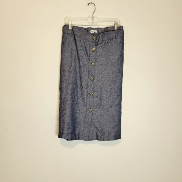 Dash linen blend blue button down skirt - Picture 1 of 7